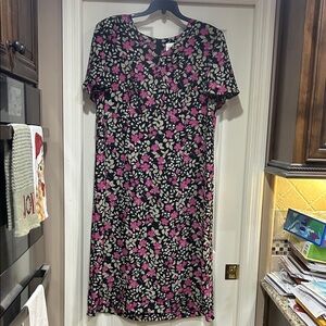 Vintage Kathie Lee Collection Black and Pink Floral Midi Dress